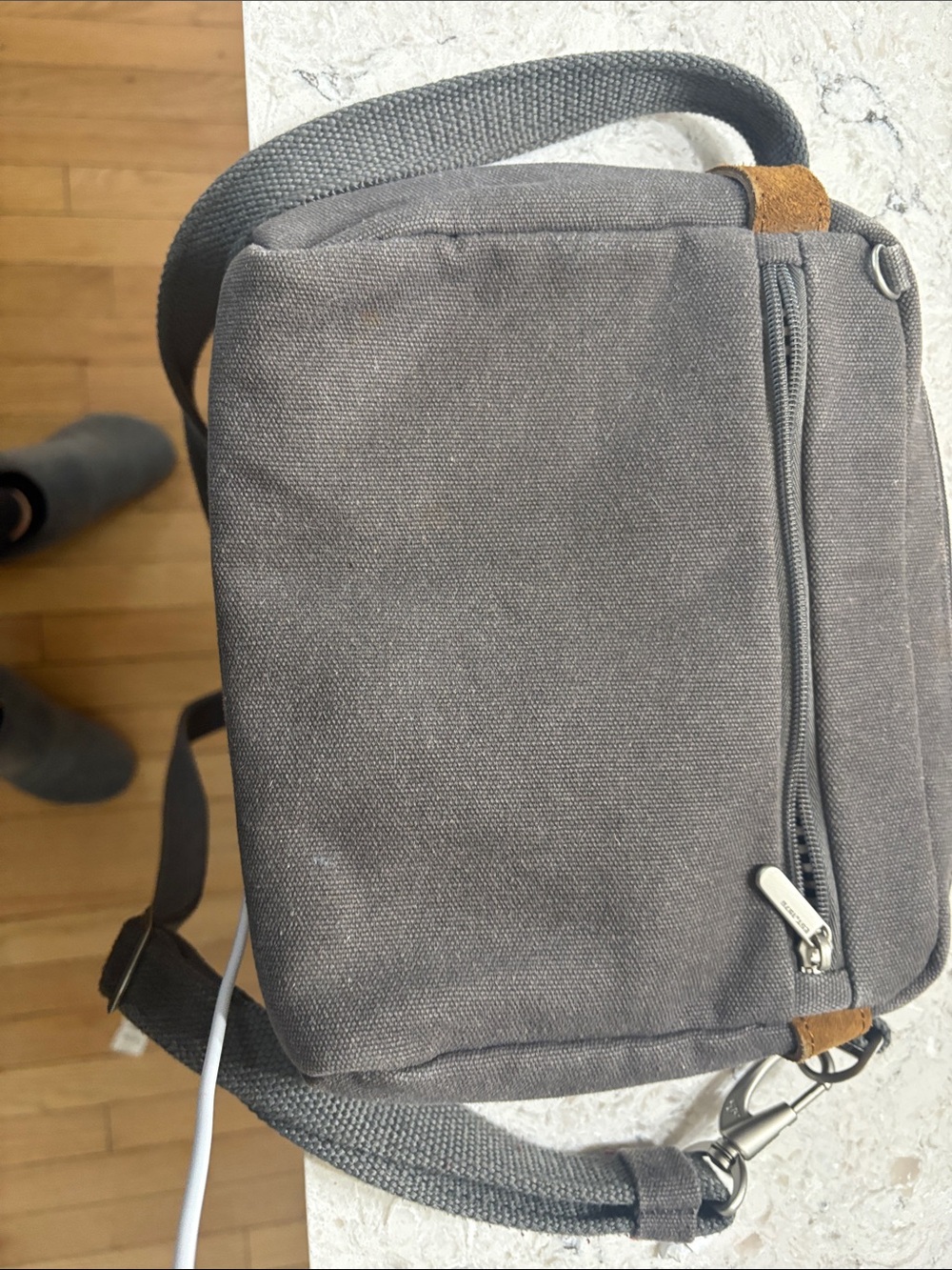 Travelon Gray Canvas Crossbody Bag with Brown Accents